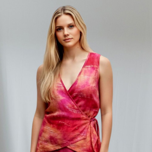 Chrisper summer wrap top used, pink and orange