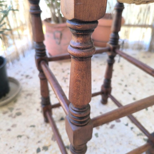 Vintage wicker stool used with wooden frame