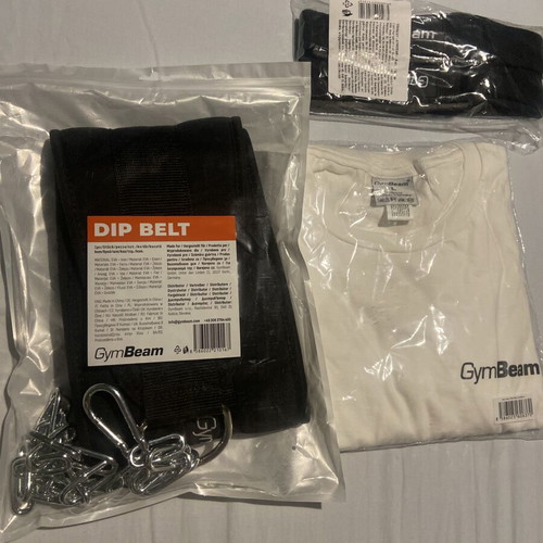 GymBeam dip belt, white t-shirt large, pull-up straps set
