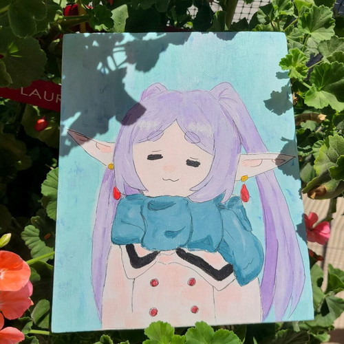 Handmade Frieren chibi painting on wood acrylic new