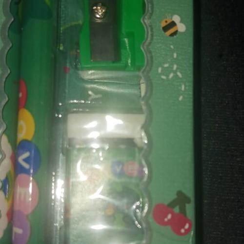 Stationery set green color with pencil, eraser, sharpener, ruler new