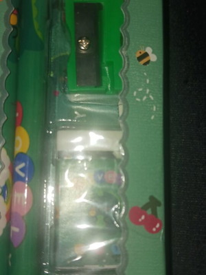Stationery set green color with pencil, eraser, sharpener, ruler new