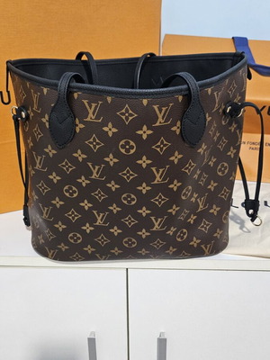 Louis Vuitton Monogram Neverfull reversible τσάντα ώμου σαν καινούργιο, μαύρο και καφέ