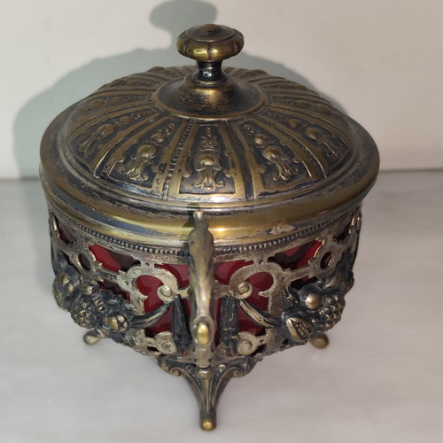 WMF Art Nouveau antique fondue sugar bowl used with red glass lining