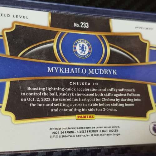 2023-24 Panini Select Premier League Mykhailo Mudryk Silver Prizm Field Level card Chelsea
