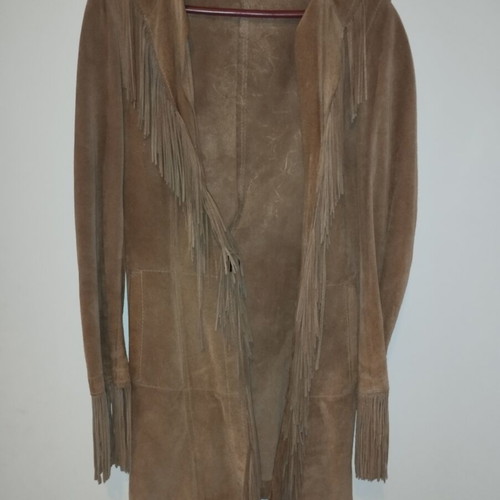 Leather coat with fringes, brown, size M