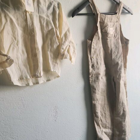 Guy Laroche baby clothing set 2 pcs 100% linen new with tags