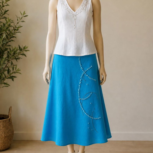 Vintage set Absolute by Sorotos linen top and turquoise skirt like new