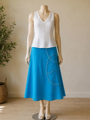 Vintage set Absolute by Sorotos linen top and turquoise skirt like new
