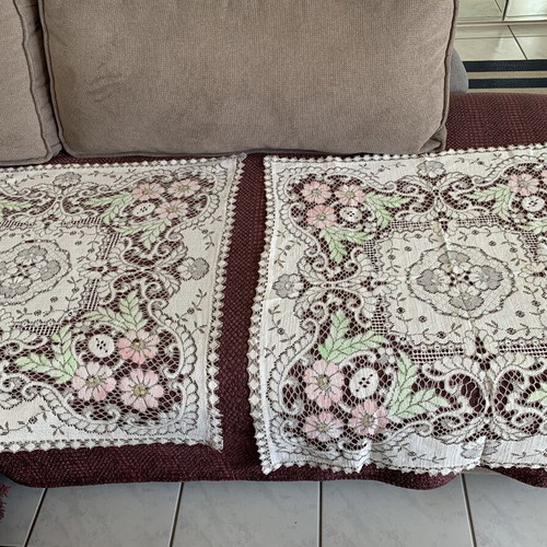 Vintage Set of 2 Cutwork Doilies with Embossed Flowers from 1970s Canada