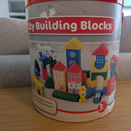 Wooden building blocks like new with city theme and accessories