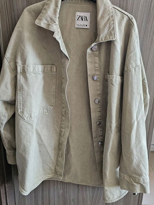 Γυναικείο τζιν πουκάμισο-σακάκι Zara oversized, χακί/μπεζ, μέγεθος S