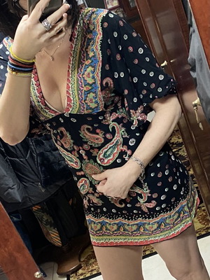 Boho short women's dress, multicolor, size M