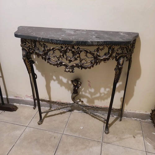Console with mirror elegant baroque style like new, natural marble