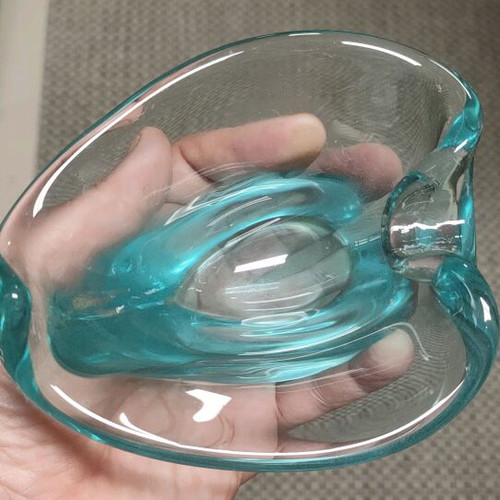 Art Glass Bohemia Bowl Ashtray used, Czech vintage turquoise