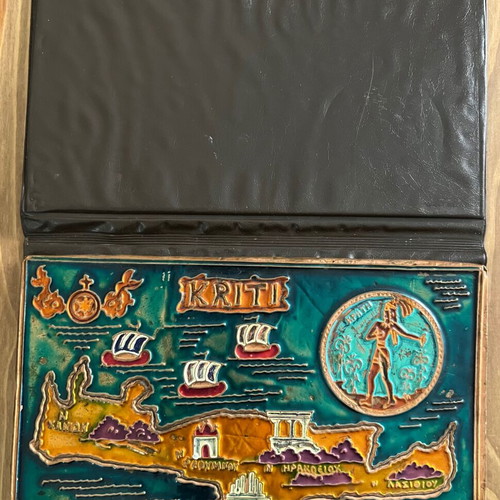 Cretan copper engraving used in folding stand case