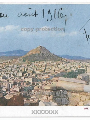 Panoramic Athens postcard used ca 1916 Afoi Aspioti