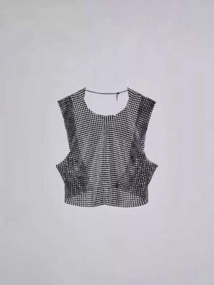 Zara Ασημί Μπλούζα με Στρας και Ανοιχτή Πλάτη
