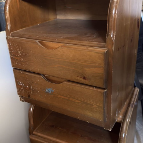 Set of 3 natural wood chests of drawers