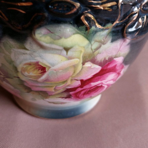 English faience flowerpot used 19×22 cm hand-painted 1930