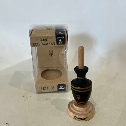 Collectible wooden spinning top, ancient Greek Lekythos vase