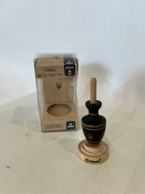 Collectible wooden spinning top, ancient Greek Lekythos vase