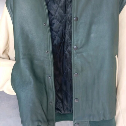 Union Mills Leather Bomber Jacket new beige green