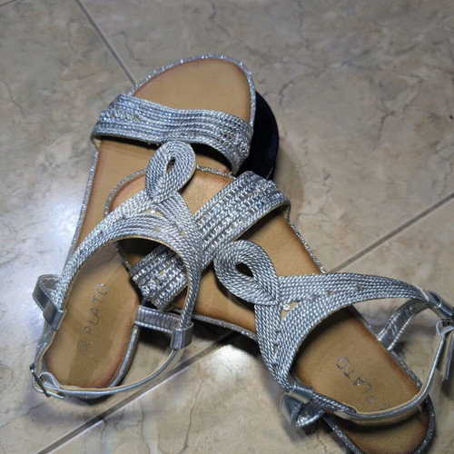 Silver flat sandals with rhinestones size 38 new