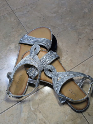 Silver flat sandals with rhinestones size 38 new