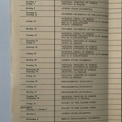 Brochure Athens Festival Programme 1962 used
