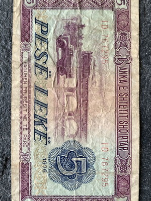 Banknote used, 5 Peshe Leke 1976
