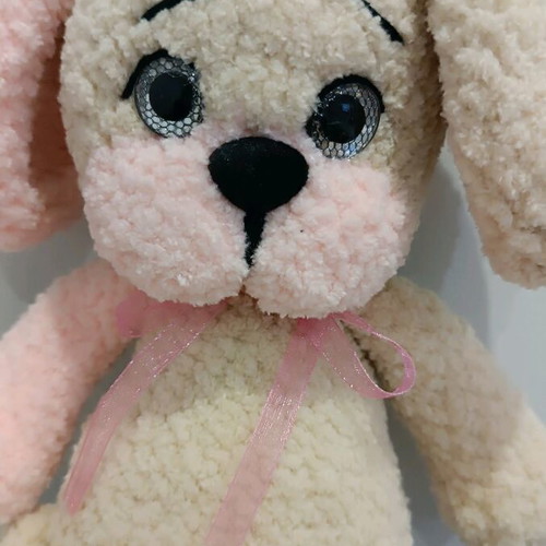 Handmade knitted puppy new, 27 cm tall