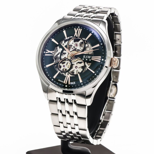 RSW Romeo Skeleton automatic watch new, 45mm, black and blue