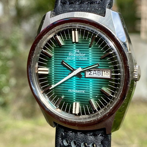 Rivador Vintage automatic watch new, green dial, stainless steel