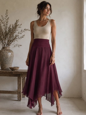 Burgundy asymmetrical skirt in lightweight fabric – Size XL Zara