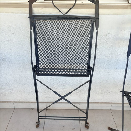 Folding metal outdoor chairs set of 2 used with mesh