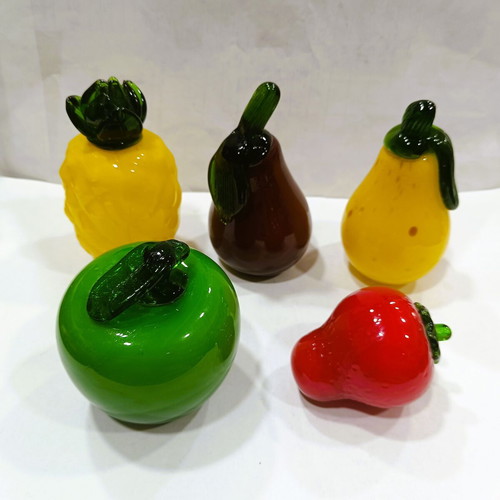 Vintage set of 5 handmade glass fruits 1960s-70s Murano style