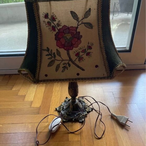 Table lamp used, 45cm bronze embroidered shade from 70s