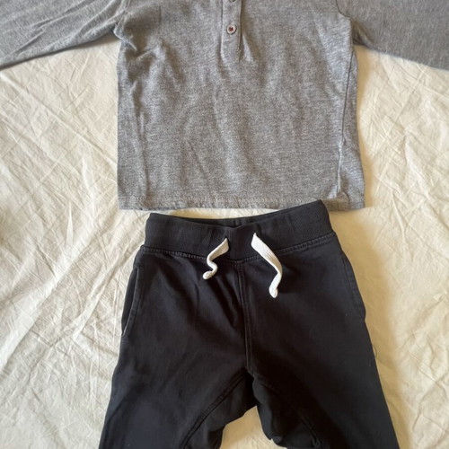 Boy's outfit used, size 12-18 months, dark blue pants and grey shirt