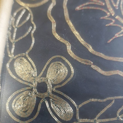 Embroidery framed 1960 with gold threads, like new