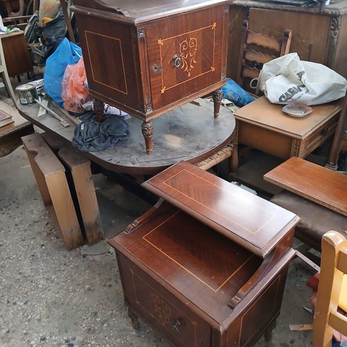 Vintage nightstands used, set of 2, solid wood with marquetry