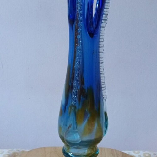 Viking Glass Bluenique Six Petal Swung vase used, 20th century