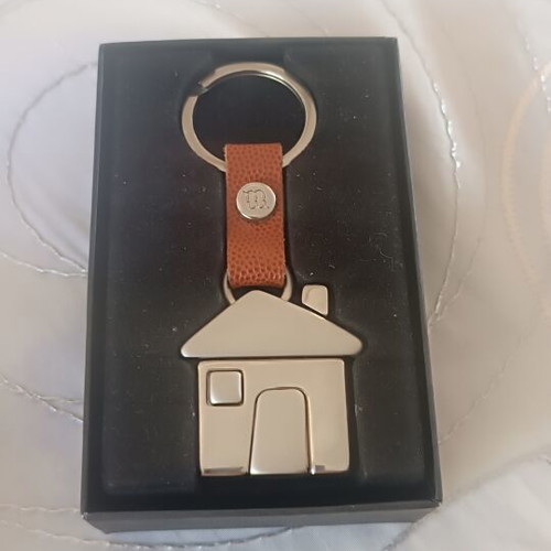 House keychain with brown leather strap