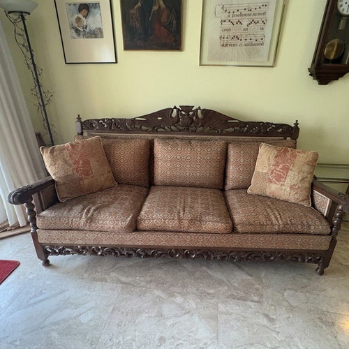 Antique sofa and armchairs, carved handmade furniture