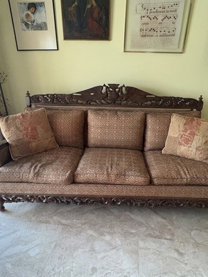 Antique sofa and armchairs, carved handmade furniture