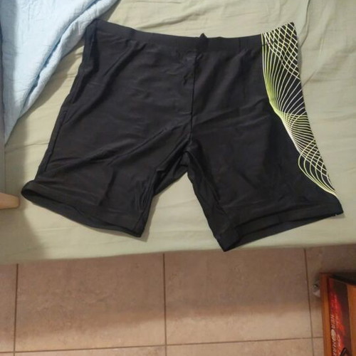 Men's swim shorts black with green design, XL