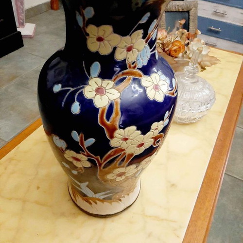 Chinese vase used, large with embossed blue decoration