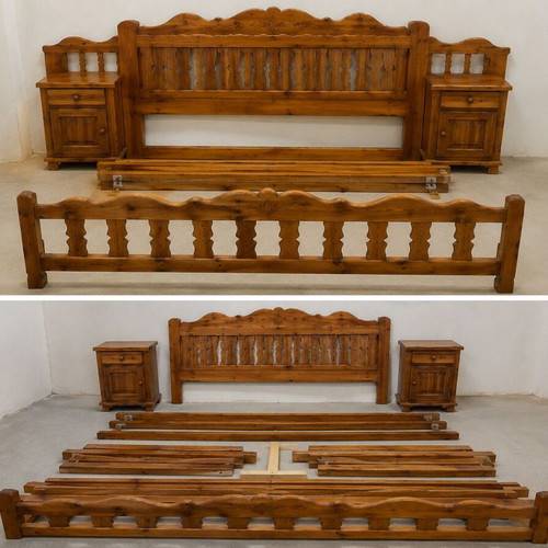 Handmade wooden double bedroom set Pelion style used, solid wood