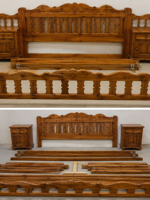 Handmade wooden double bedroom set Pelion style used, solid wood