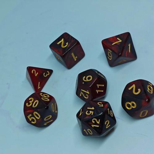 RPG dice set 7 pieces dark burgundy swirl color like new